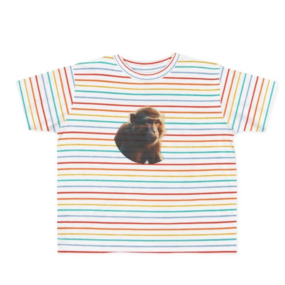 Colorful Striped Kids Shirt with Monkey Print